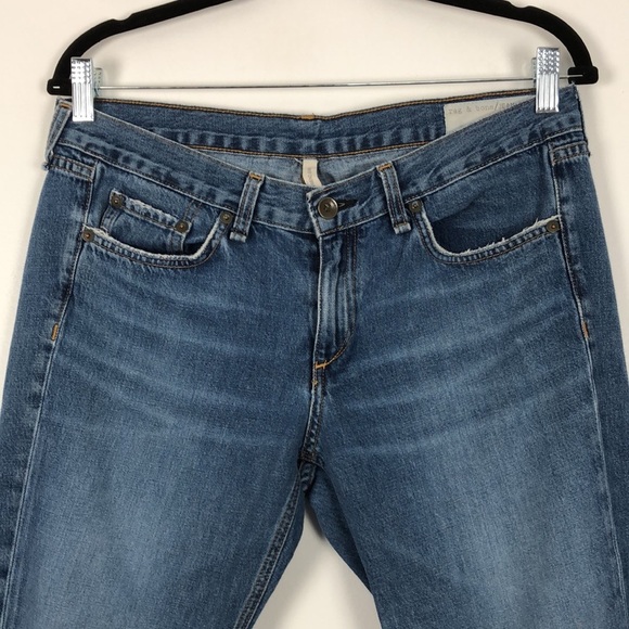 Rag & Bone blue distressed boyfriend 5 pocket raw hem jeans Size 27 - Picture 3 of 9